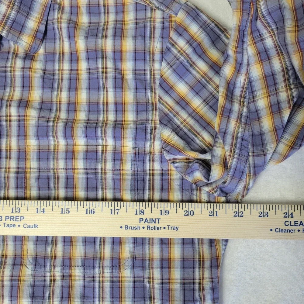 Banana Republic Mens Medium Purplr &‎ Tan Button Down Long Sleeve Plaid Check
